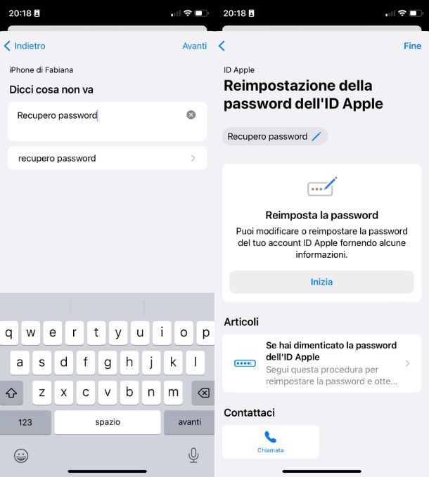 App Supporto Apple per parlare con un operatore