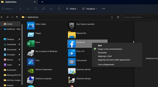 Ripristinare l'icona dell'app Facebook su Windows