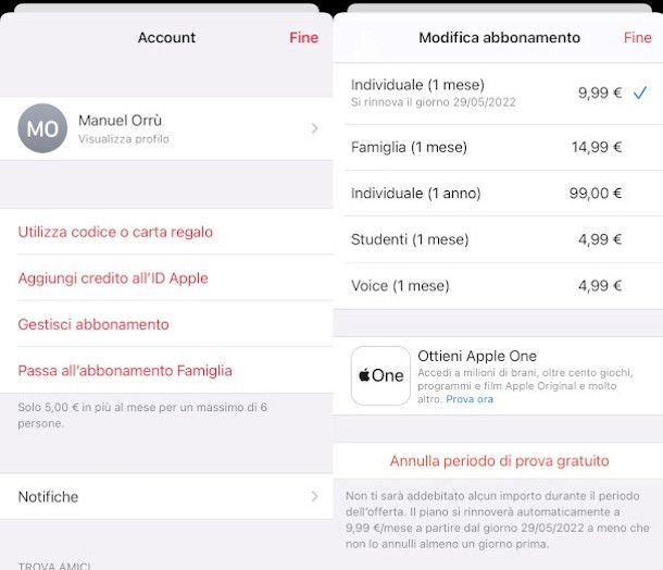 schermatq disattivazione apple music app Musica iPhone