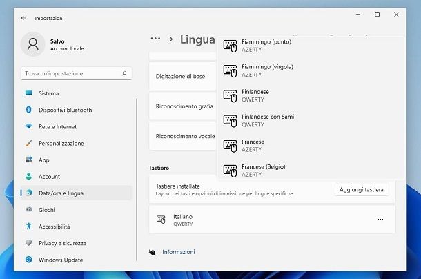 Windows 11 cambiare layout tastiera
