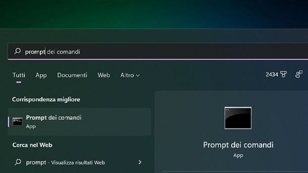 Come aprire il prompt dei comandi menu Start Windows 11