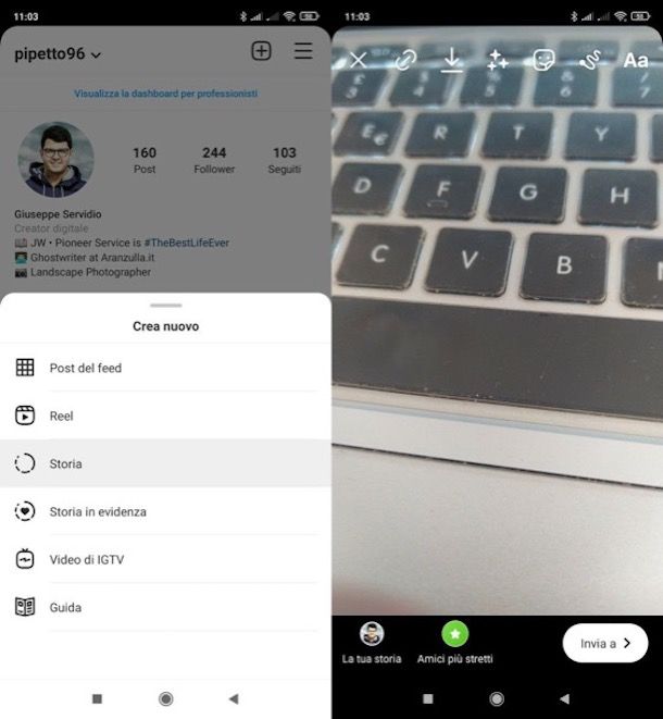 Pubblicare una storia Instagram