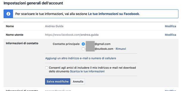 Come cancellare email da Facebook da PC