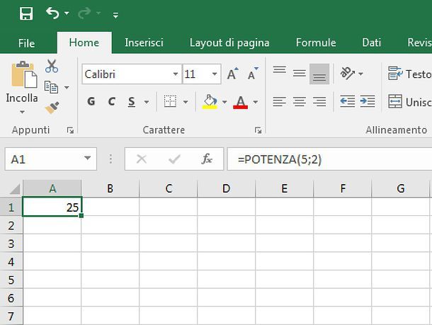 Funzione potenza in Excel