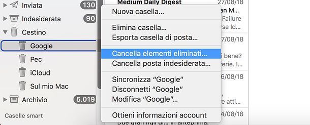 Come svuotare cestino Gmail in Mail