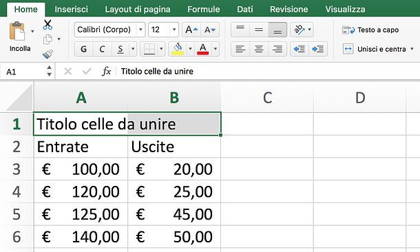 Come unire celle Excel