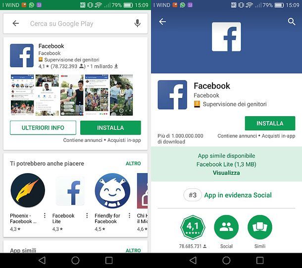 Facebook su Play Store