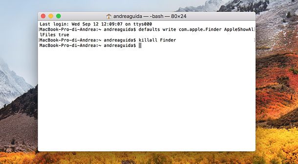 Comando per mostrare cartelle nascoste Mac
