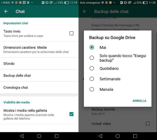 Come disattivare il backup di WhatsApp su Android