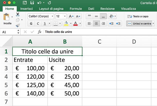 Come unire celle Excel