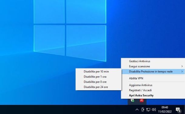 Disattivare Avira