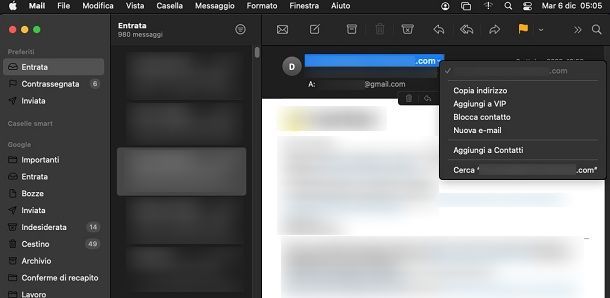 Come bloccare indirizzi email su Gmail da Mail
