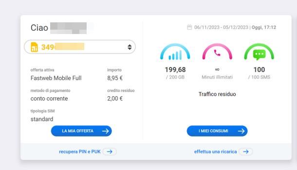 Come vedere credito residuo Fastweb mobile online