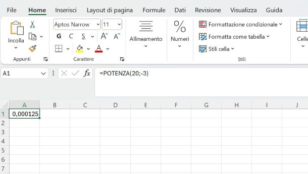 Come elevare a potenza negativa su Excel