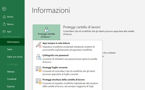 Come mettere password per aprire file Excel