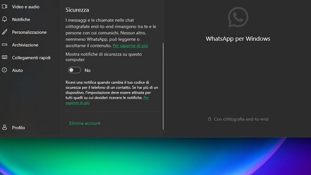 Eliminare account WhatsApp PC