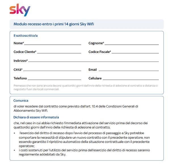 Lettera disdetta Sky