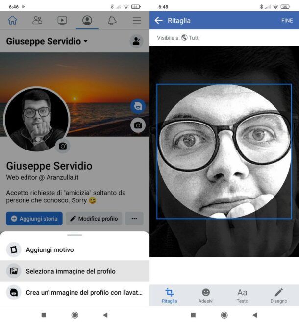 Cambiare miniatura Facebook su Android