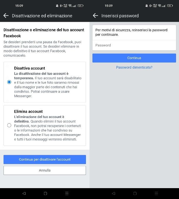 Come disattivare account Facebook da Android
