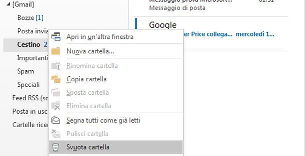 Come svuotare cestino Gmail in Outlook