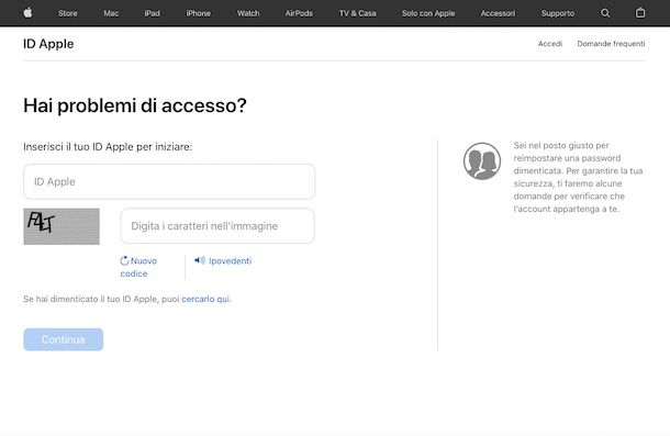Recupero ID Apple da sito Web tramite email