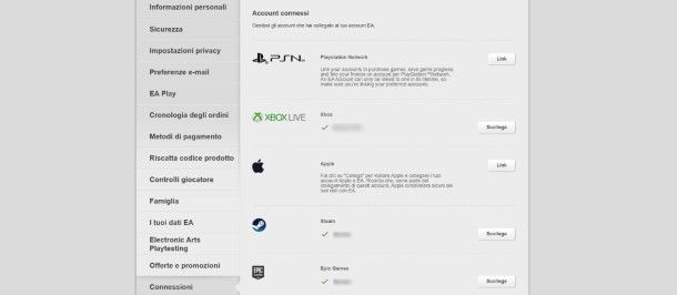 Come collegare account EA ad altri servizi