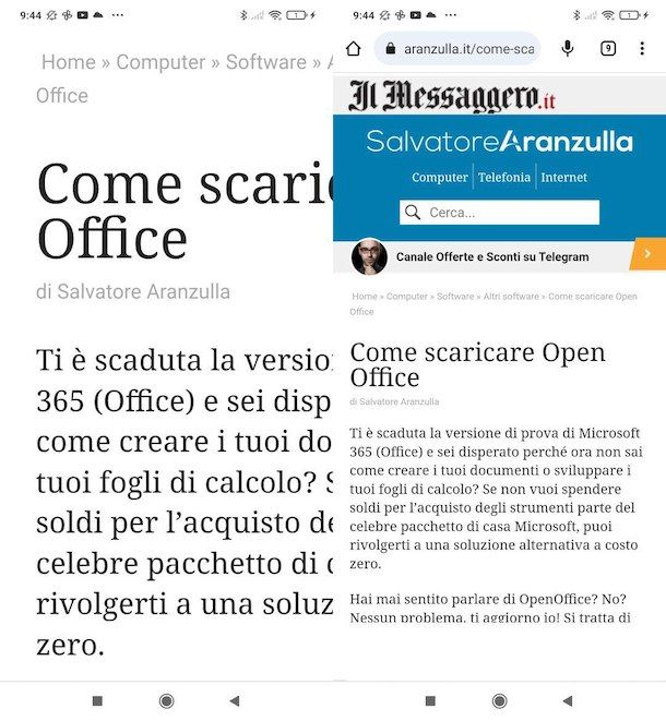 Rimpicciolire pagina Web su Android