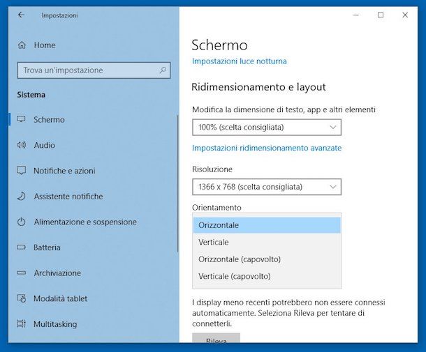 Come girare lo schermo del PC Windows 10