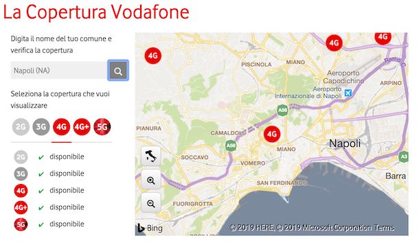 Mappa copertura rete mobile Vodafone