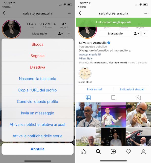 Come copiare il link di Instagram