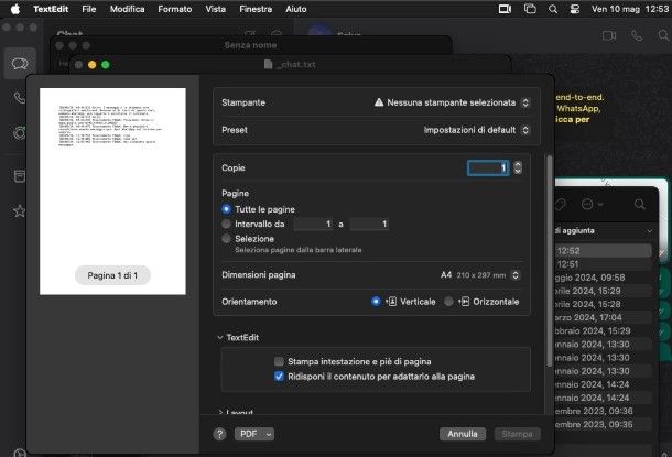 Stampare da WhatsApp su PC