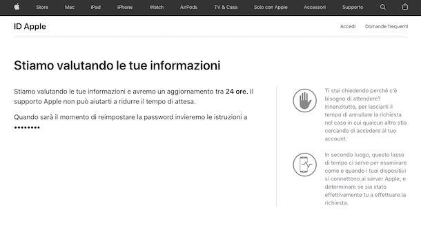 Procedura online di verifica e recupero ID Apple