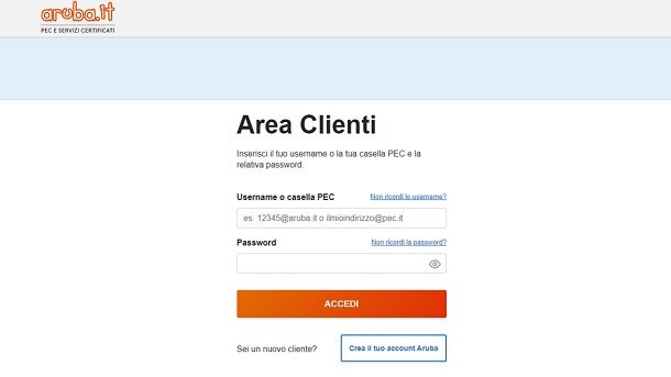 Come entrare nel pannello di gestione della PEC Aruba