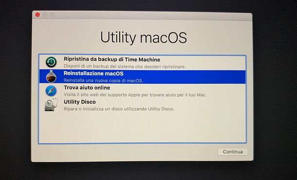 Reinstallazione di macOS Mojave