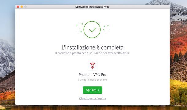 Installazione Avira Phantom VPN Pro su Mac