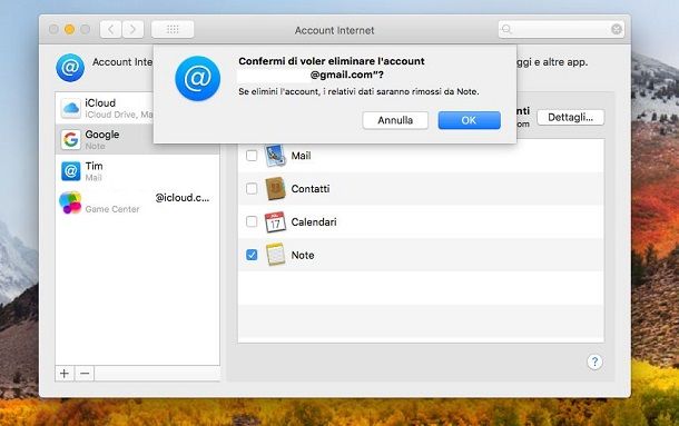 Rimuovere account Google da Mac