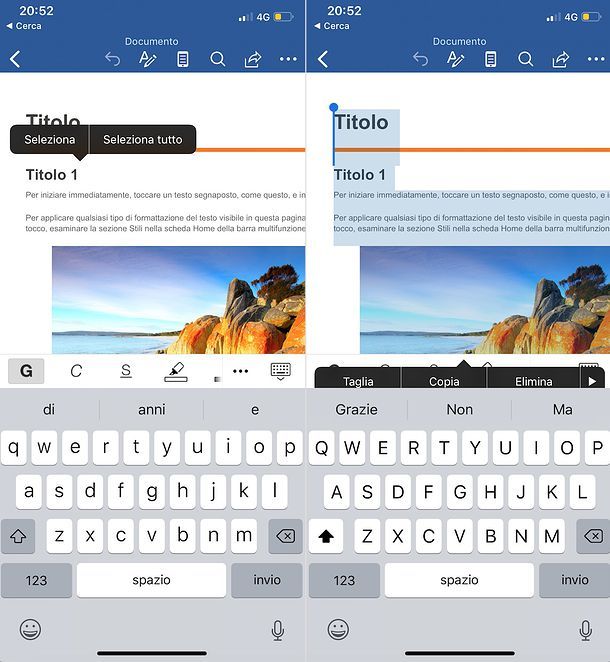 Come selezionare tutto su Word per smartphone