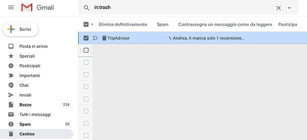 Come cancellare messaggio da Gmail
