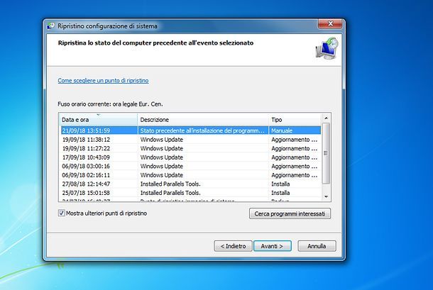 Come creare punto di ripristino Windows 7