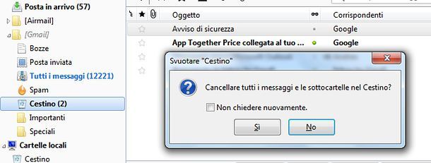 Come svuotare cestino Gmail in Thunderbird