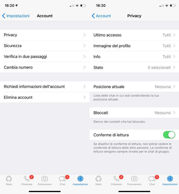 Conferme di lettura iOS