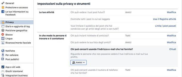 Come nascondere email nelle ricerche di Facebook