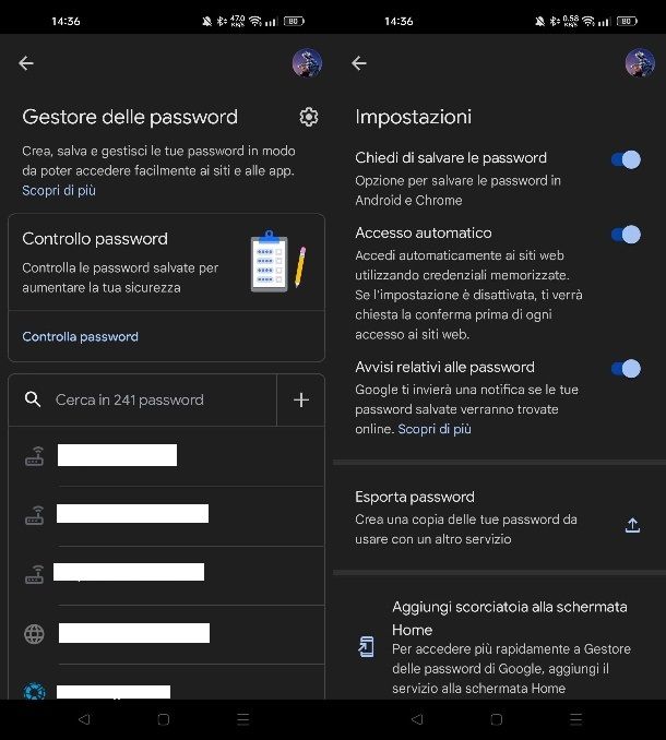 Cancellare le password nel Gestore delle password di Android