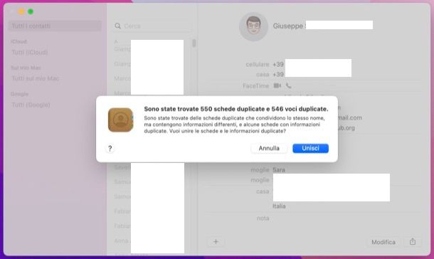Unificare contatti su Mac