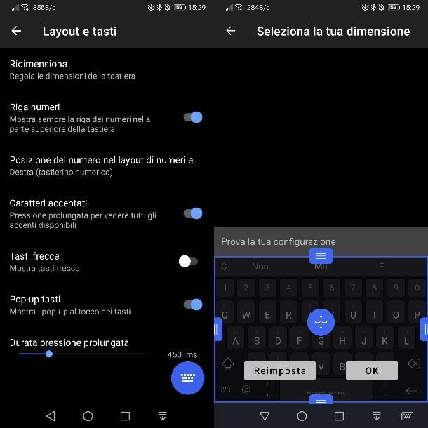 Ingrandire tastiera Swiftkey