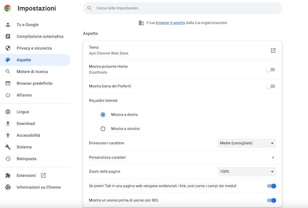 Personalizzare le impostazioni di Google Chrome
