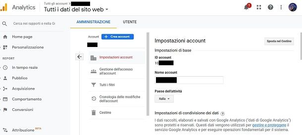 Come eliminare account Google Analytics