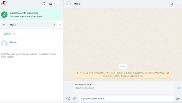 Inviare link su WhatsApp su PC