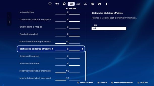 Statistiche di debug effettive Fortnite PC