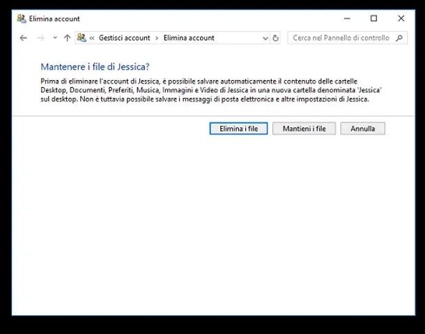 Eliminazione account amministratore